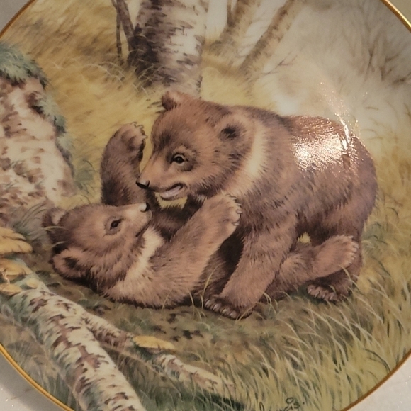 3/$30 Forest YEAR 1982 Bear Cubs Join in a May Frolic Porcelain Nature Plate - Picture 2 of 5